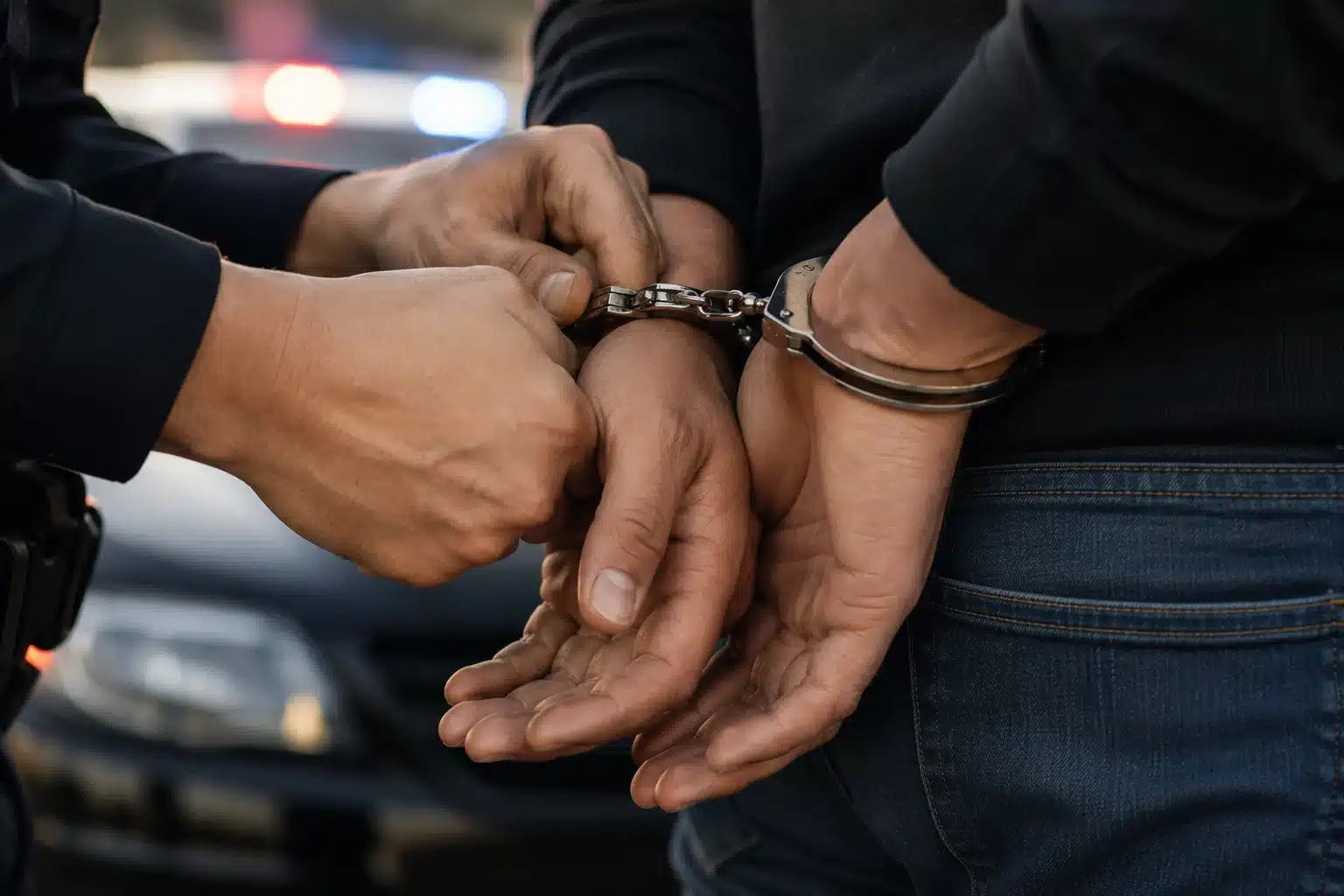 Police officer conducting a roadside DUI arrest near Southern Utah's red rock landscape, illustrating what tourists may face after a DUI arrest near Zion and Bryce Canyon